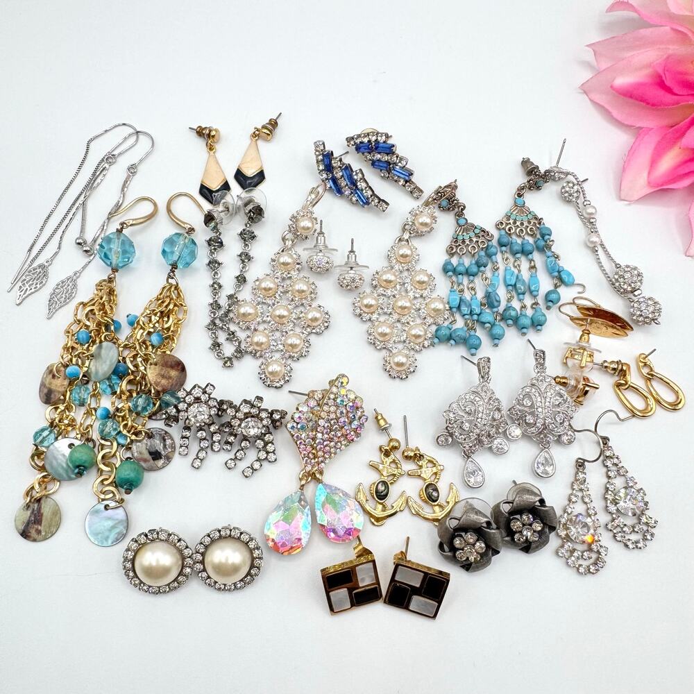 20 Pair Pierced Costume Jewelry Earring Lot Mixed Styles Vintage To Now Reseller